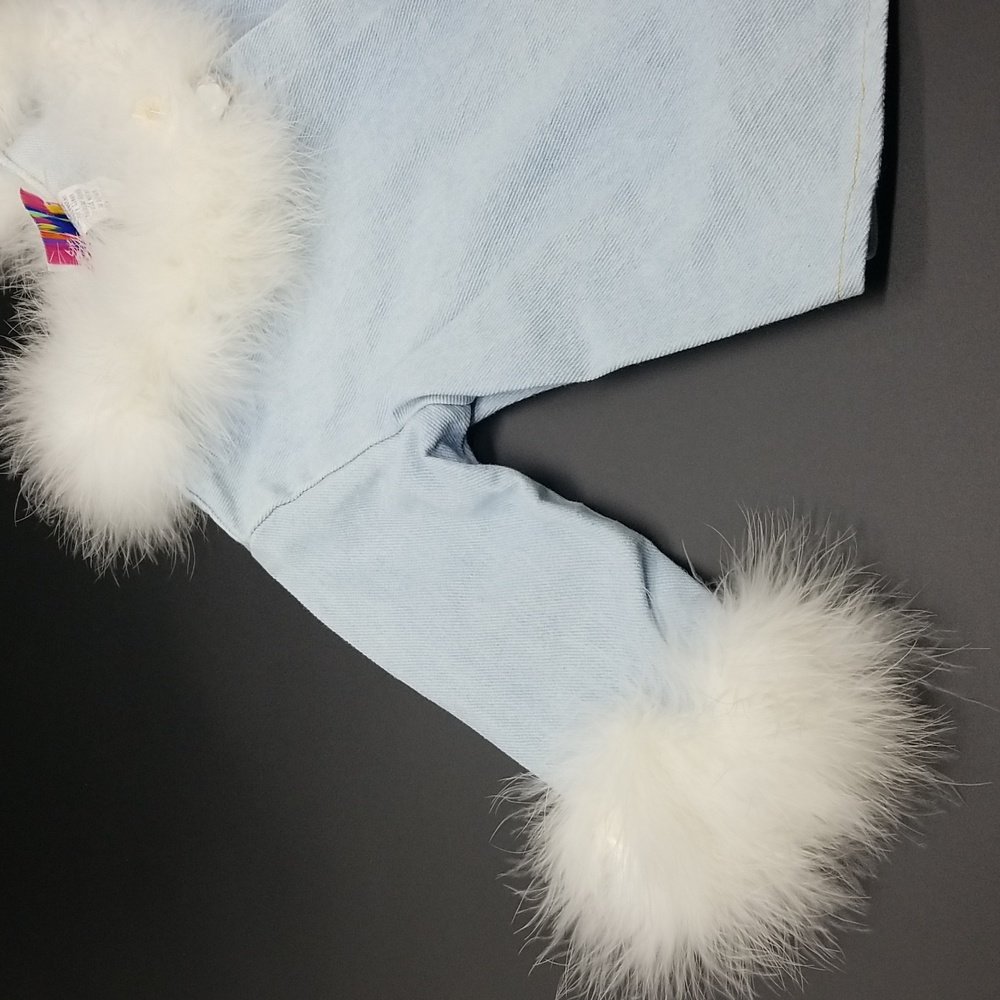 Princess Kids USA 12 Month Light Blue Denim Jean Jacket with White Faux Feathers - Picture 2 of 7